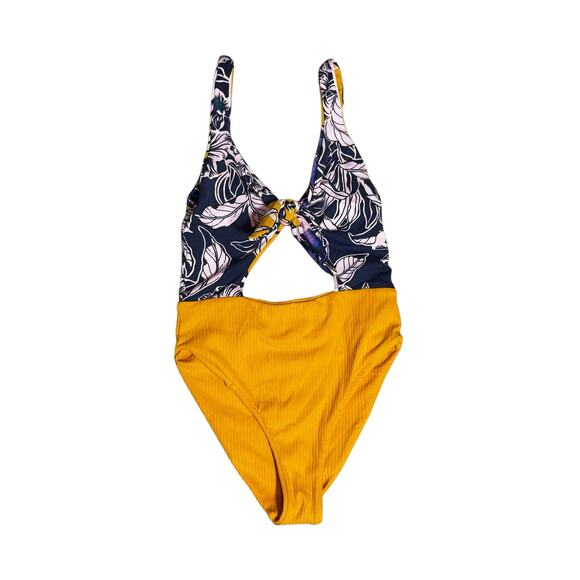 Maaji Maracuja Reversible One Piece Swimsuit Size SMALL Mustard Yellow Cutout - Picture 6 of 14